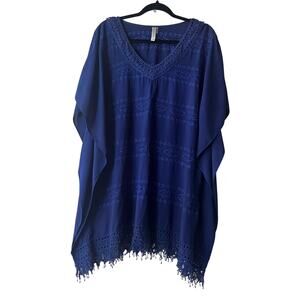 Mario Rerio Womens Blue Embroider Tunic‎ Blouse Size M